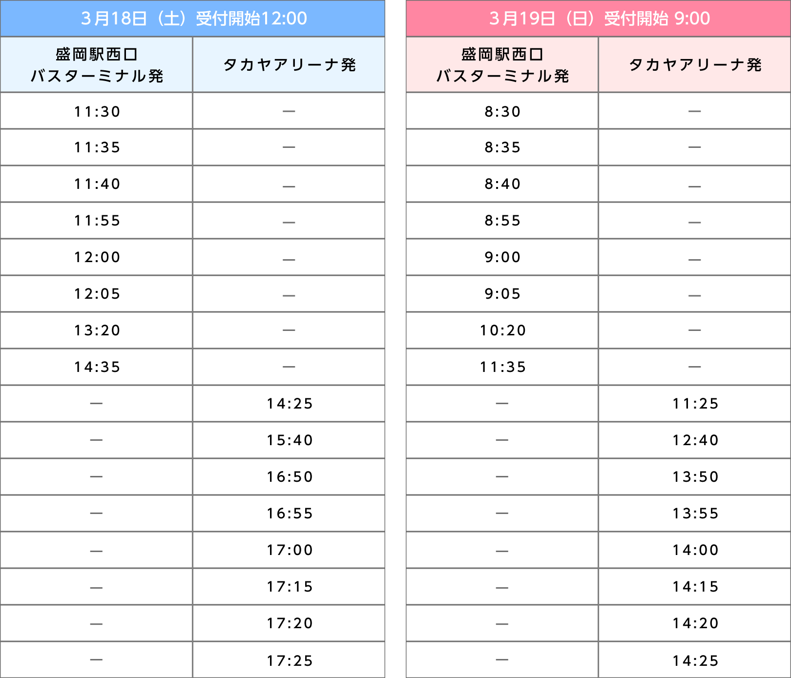 無料シャトルバス時刻表